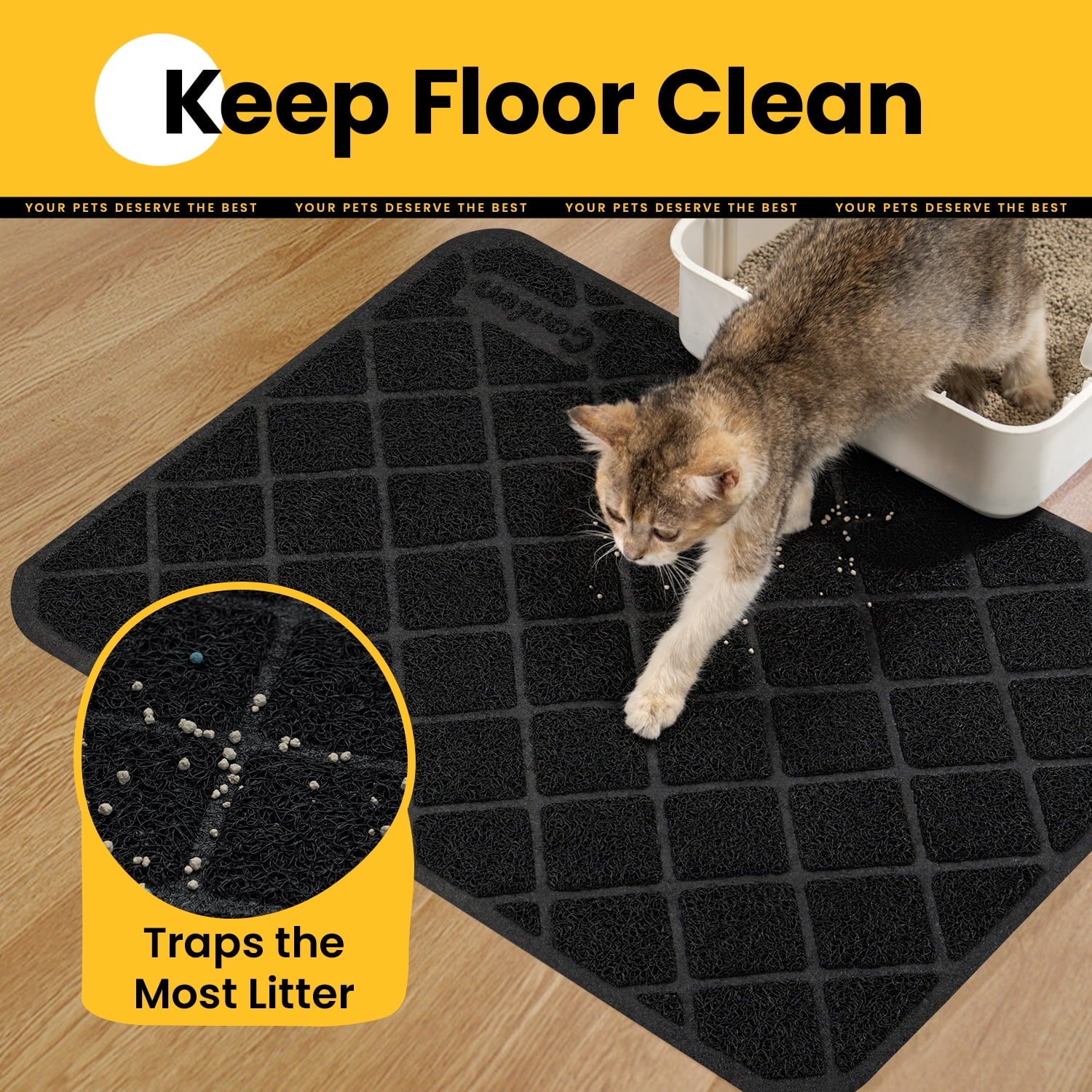 Cat Litter Mat, 47" X 35" Premium Durable PVC, Non-Slip, Less Waste, Urine Waterproof