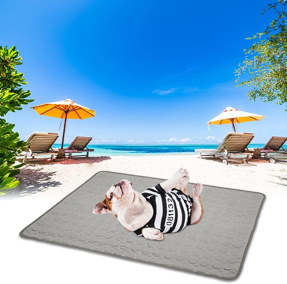 Cooling Mat Pad for Dogs & Cats - Ice Silk Mat Cooling Blanket Cushion for Kennel, Sofa, Bed, Floor & Car Seats(L: 28 X 22 Inches, Grey)