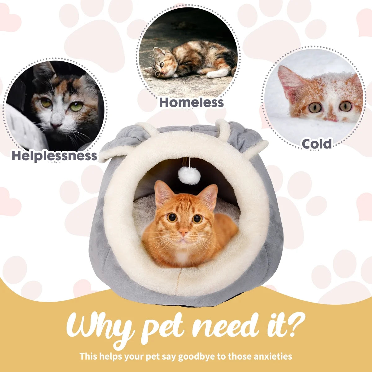 Cat Bed Cave Cat House Bed Pet Bed with Cushion for Small Medium Indoor Cats Dogs Gray