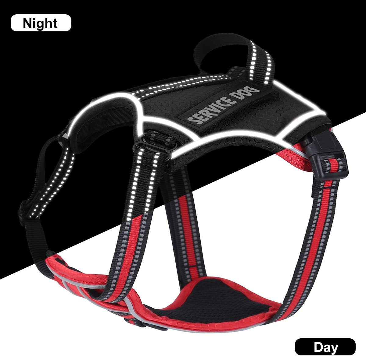 Service Dog Harness, Easy on and off over Head Dog Vest Harness Fasten Quickly, Breathable and 3M Reflective Adjustable Pet Halters with Easy Control Handle for Small Medium Large Dogs