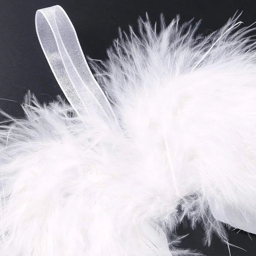 30 Pcs White Angel Wings Ornament- Christmas Tree Feather Hanging Decor - Handmade Exquisite Angel Wings Pendant for Xmas DIY Craft Home Wedding Prop Party Decoration