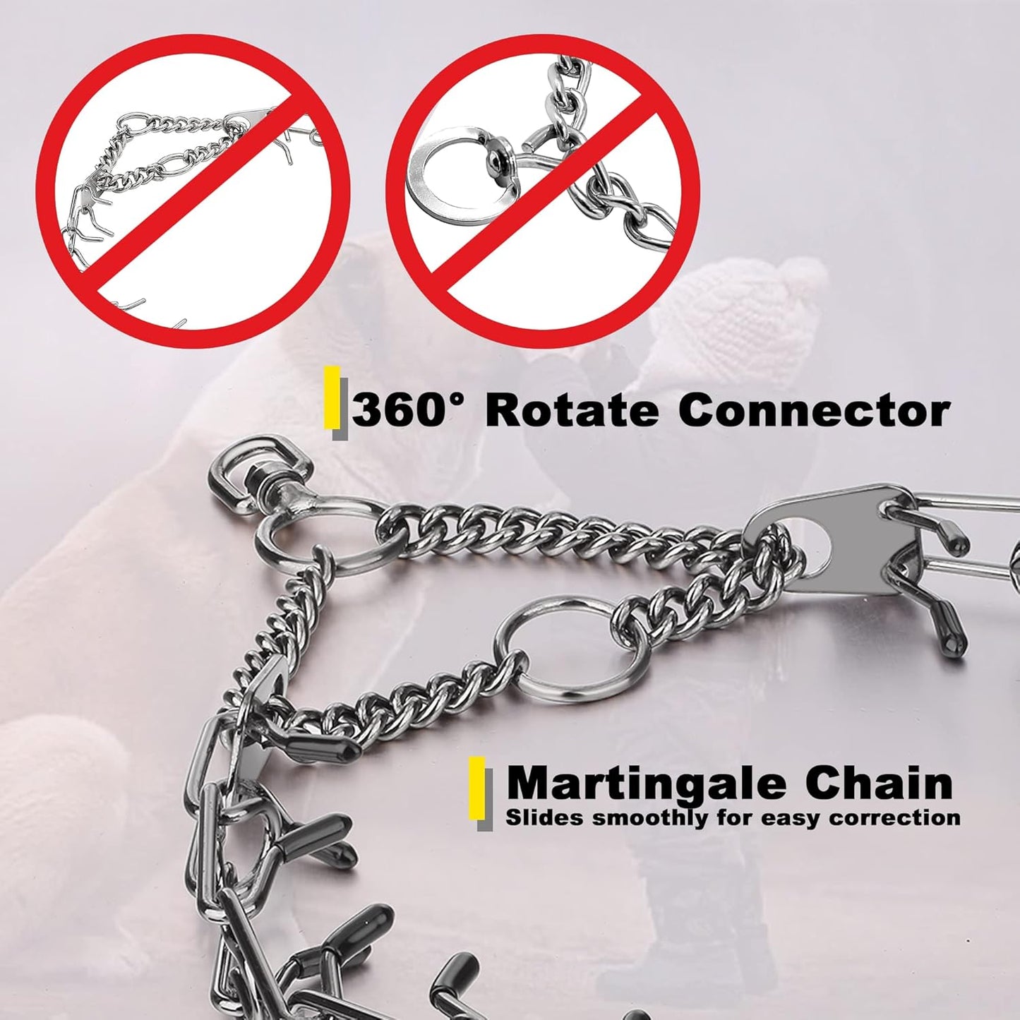 Dog Prong Traing Collar,Choke Pinch Collar for Dogs Quick Release Spike Collars No Pull Martingale Adjustable for Large Medium Small Breeds Dogs Stainless Steel (12"~28" Black 3.0Mm)