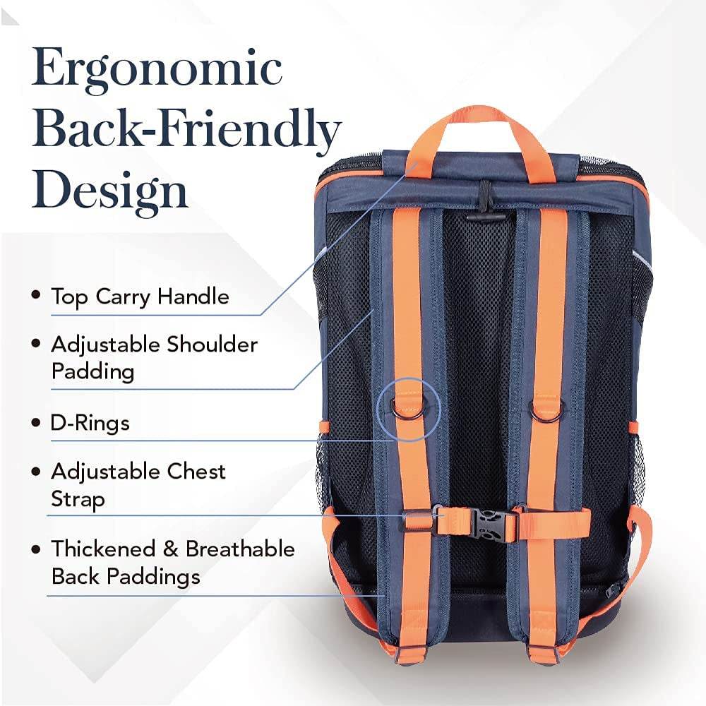 - Airline Approved Pet Carrier for Small to Medium Dogs and Cats - Dog Backpack Carrier, Breathable Mesh Material with Magnetic Buttons, Side Pockets, and Auto-Lock Zipper - Navy Blue