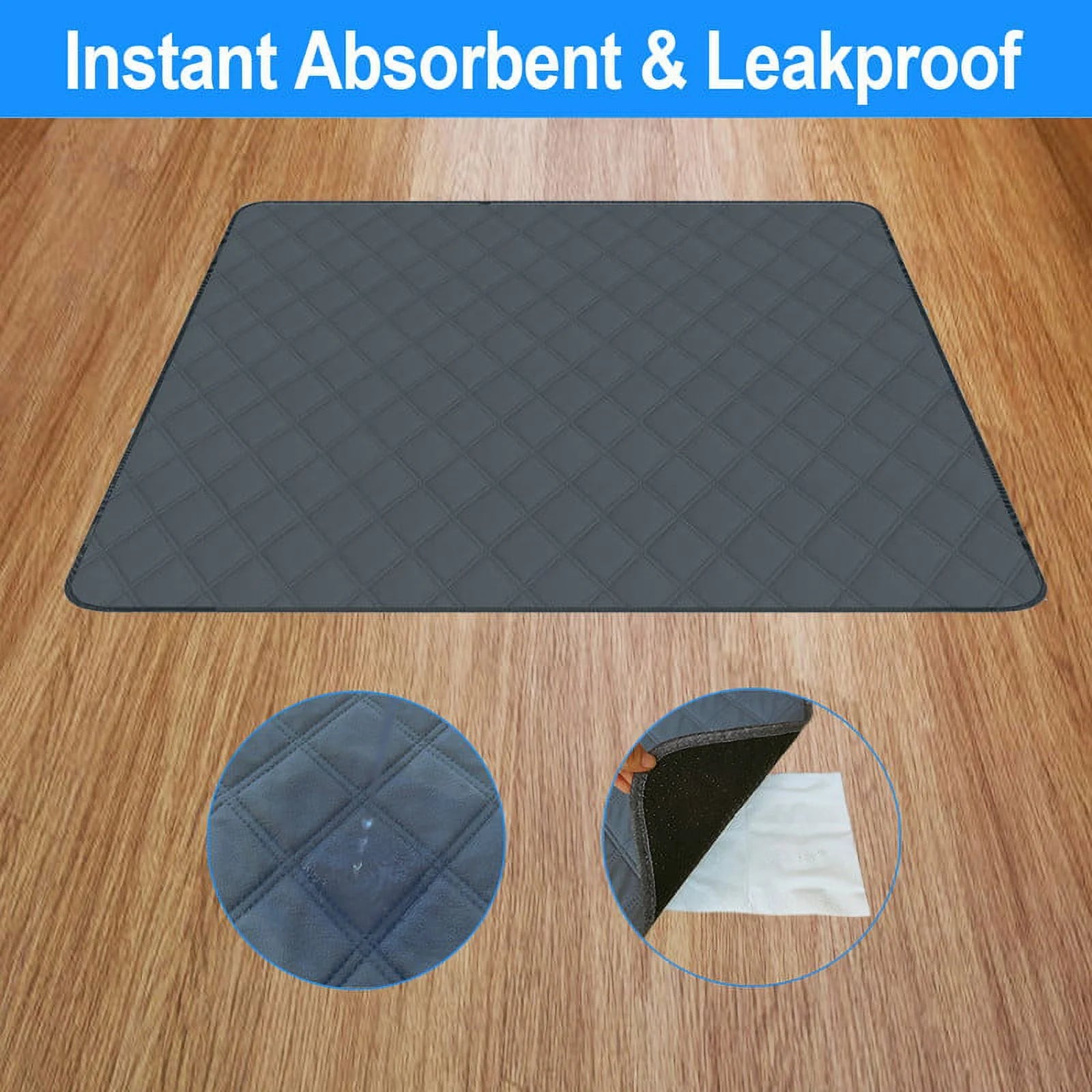 Washable Pee Pads for Dogs, Puppy Pads for Potty Training with Leakproof Bottom. Dark Gray, 8 Pack, 18"X24"