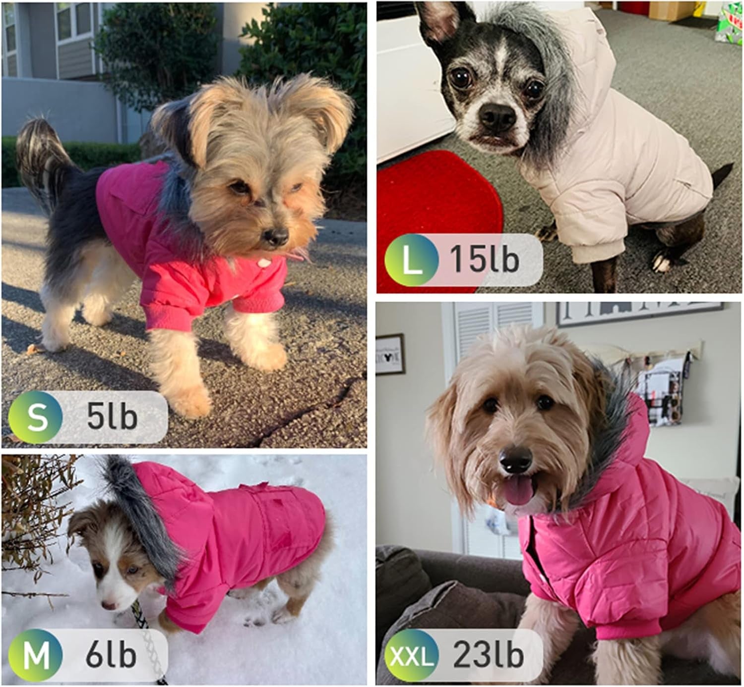 Dog Coat for Small Dogs, Windproof Doggie Puffer Jacket with Leash Hole, Extra Warm Dog Jacket Winter Coat, Pink M