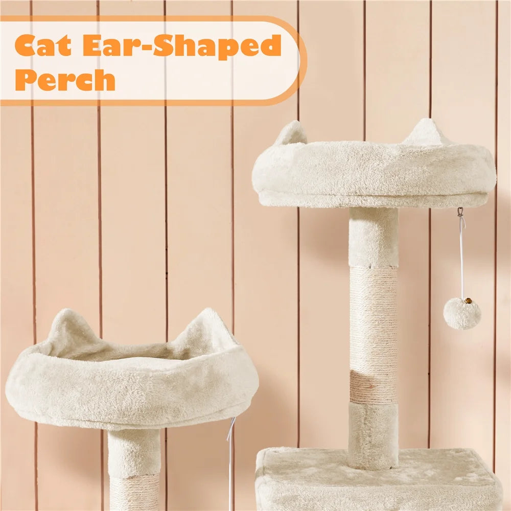 70.5" H Multi Level Cat Tree with 2 Condos & 2 Foam-Padded Perches, Beige
