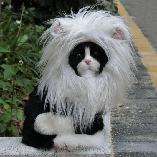 Lion Mane Wig for Cats, Funny Pet Cat Costumes for Halloween Christmas, Furry Pet Clothing Accessories (Size S, White)