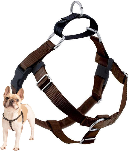 Freedom No Pull Dog Harness, Adjustable Harness, Easy Walking & Comfortable Control, Fits Small, Medium & Large Dogs, Solid Colors, Made in USA, 5/8" SM, Brown
