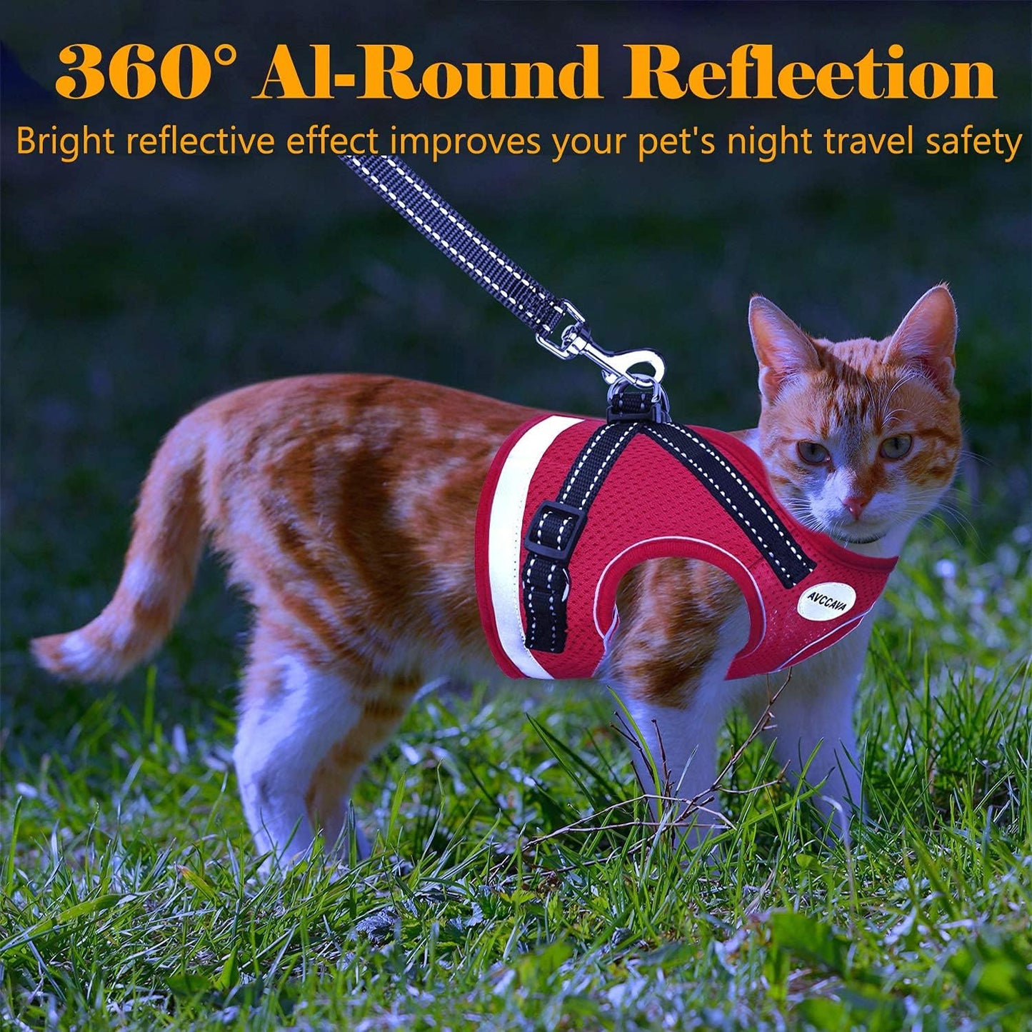 Cat Harness and Leash for Walking, Kitten Escape Proof Harnesses, Adjustable Reflective Puppy Harness with Leashes Set, Easy Adjustable Soft Net Breathable Pet Safety Vest