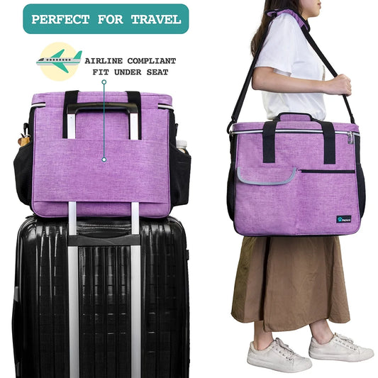 Dog Travel Bag, Travel Pet Bag Organizer, Dog Food Travel Bag with Food Container and Bowls, Dog Travel Supplies Gift Accessories for Weekend Camping, Dog Cat Diaper Bag (Purple, Large)