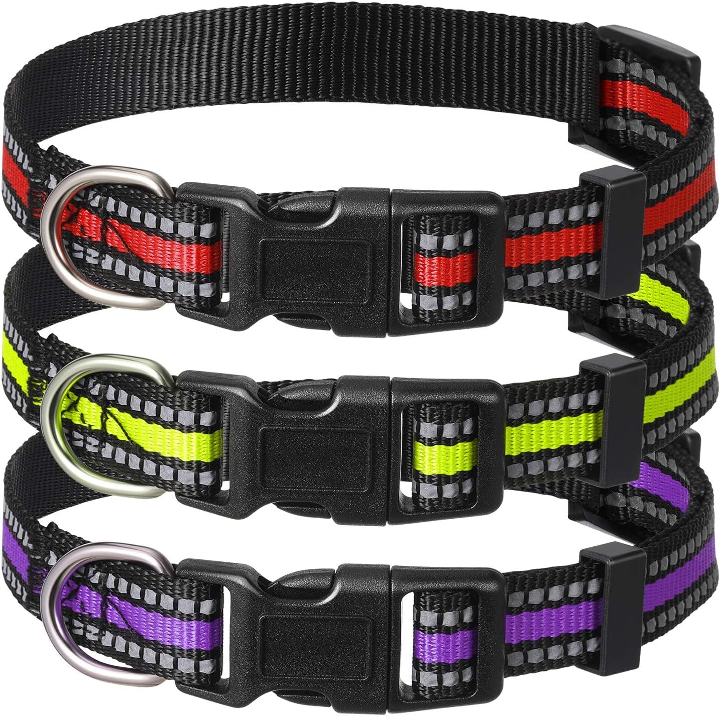3 Pieces Reflective Dog Collar Nylon Adjustable Quick Release Pet Collars for Dogs(Medium)