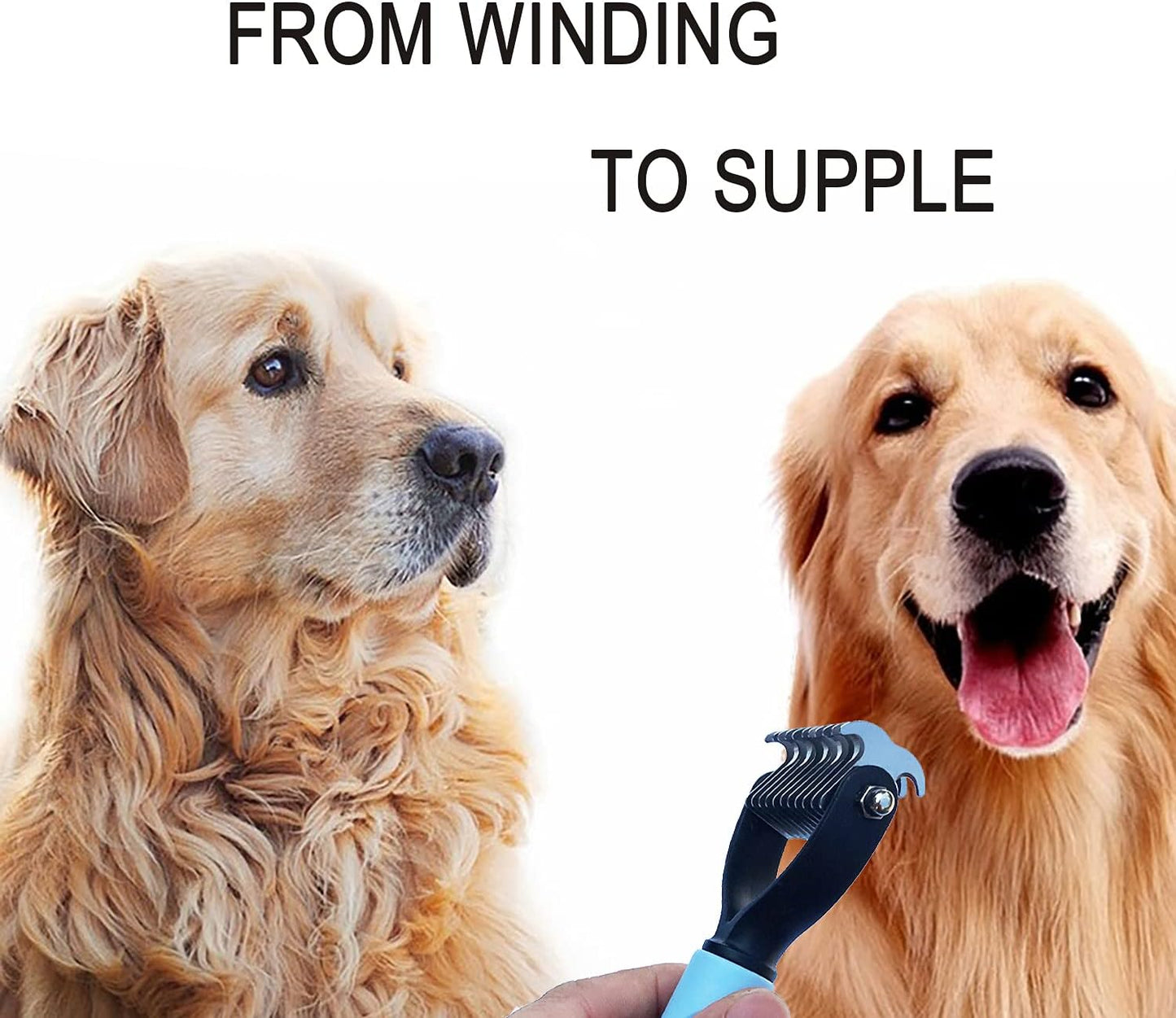 Double-Sided Pet Grooming Rake Comb for Dogs and Cats - Undercoat Dematting Tool with Flea Comb Set (Blue/11 Tooth)