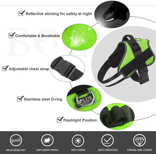 Dog Harness, No-Pull Reflective Dog Vest, Breathable Adjustable Pet Harness with Handle for Outdoor Walking - No More Pulling, Tugging or Choking (Green, S)