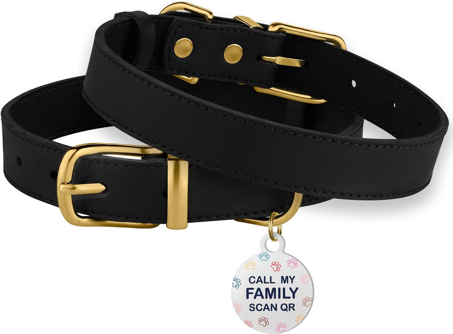 Leather Dog Collar with Metal Buckle Durable Basic Pet Collars for Small Medium Large Dogs (13-16 Inch (Pack of 1), Black & Gold Buckle)