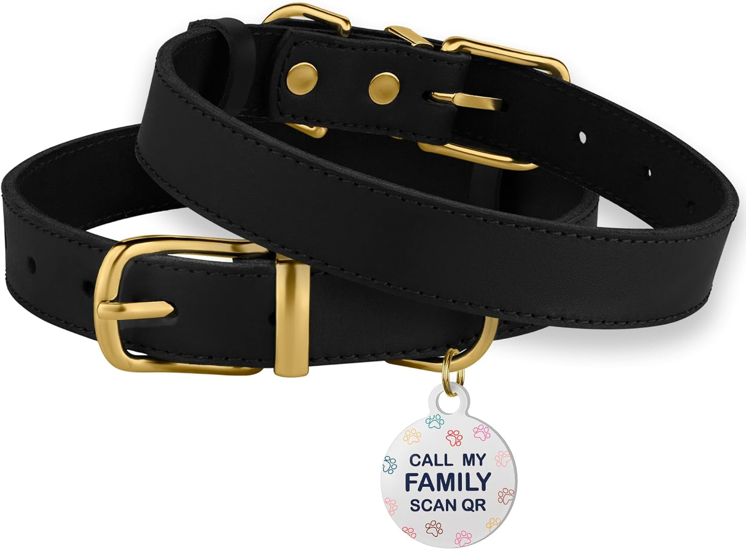 Leather Dog Collar with Metal Buckle Durable Basic Pet Collars for Small Medium Large Dogs (13-16 Inch (Pack of 1), Black & Gold Buckle)