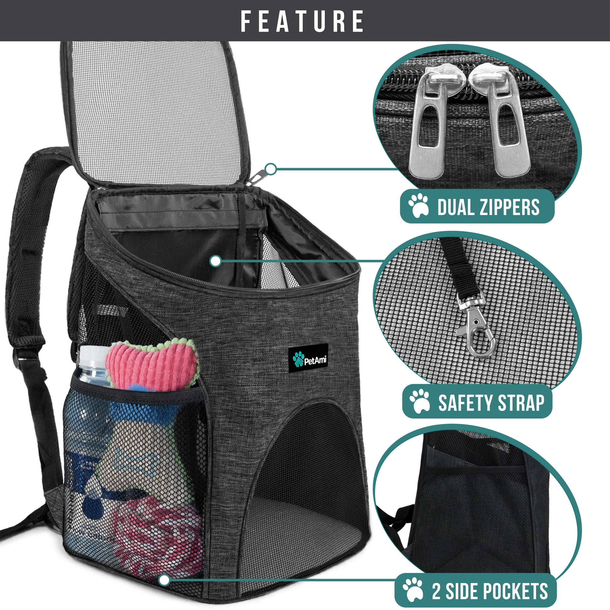 Premium Pet Carrier Backpack, Charcoal Gray