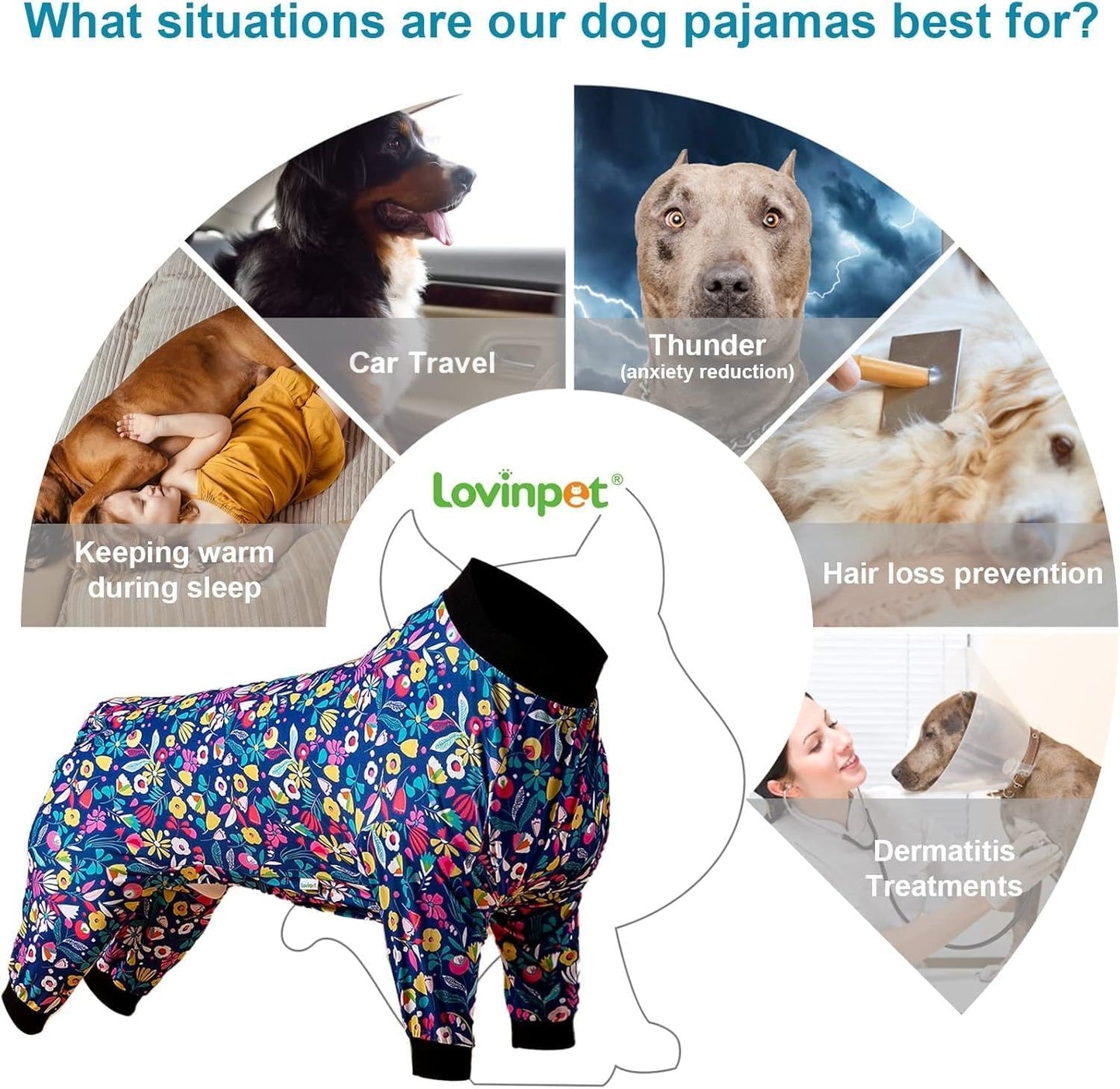 Large Dog Shirt/Sleepytime Elephants Prints/Post Surgery Dog Shirt/Wound Care for Large Dog Onesies/Lightweight Pullover, Full Coverage Large Breed Pjs, 3XL