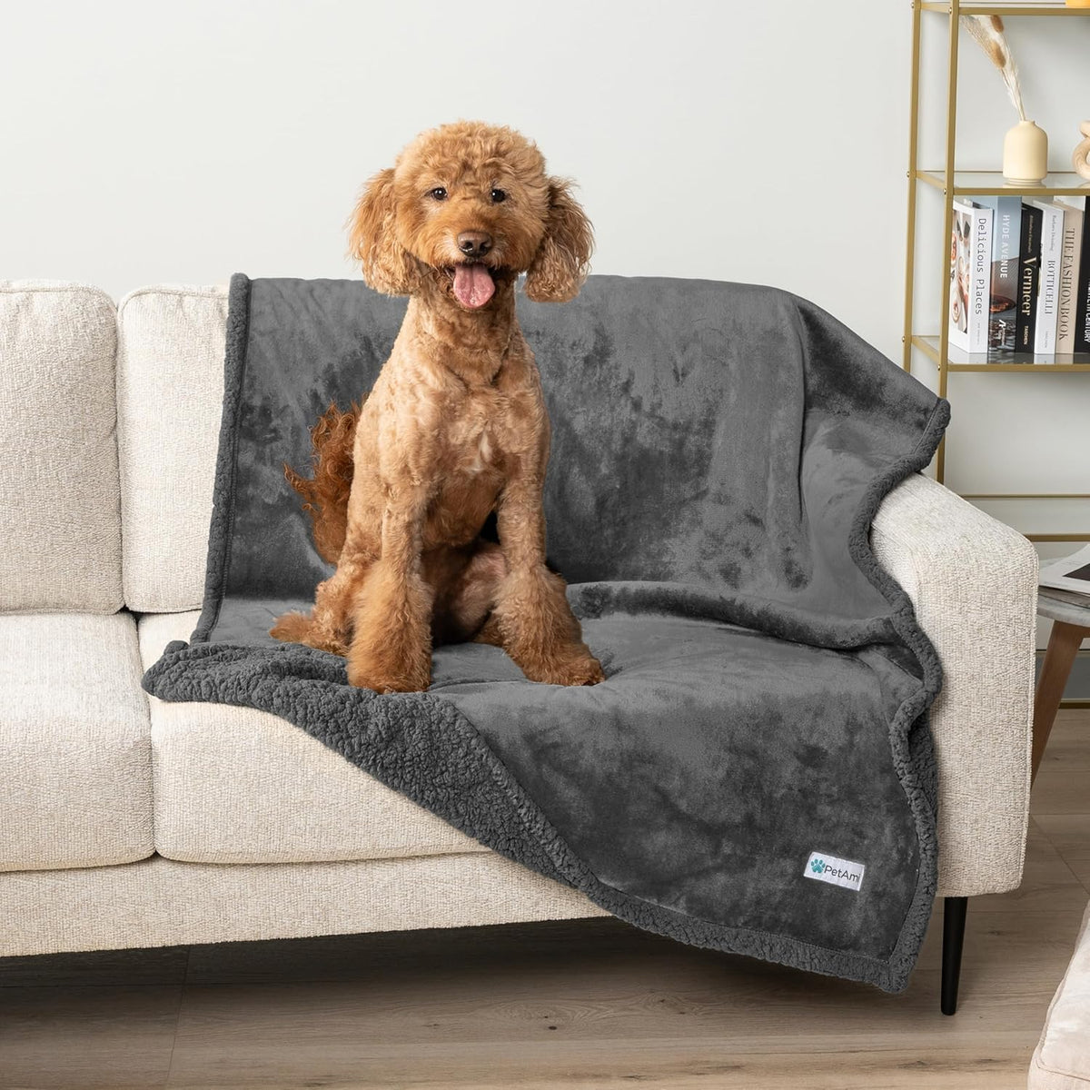 Waterproof Dog Blanket for Small Medium Dog Puppy Cat Throw for Couch Cover Leakproof Protection, Sherpa Fleece, Reversible Soft Washable 29X40 Gray Gray