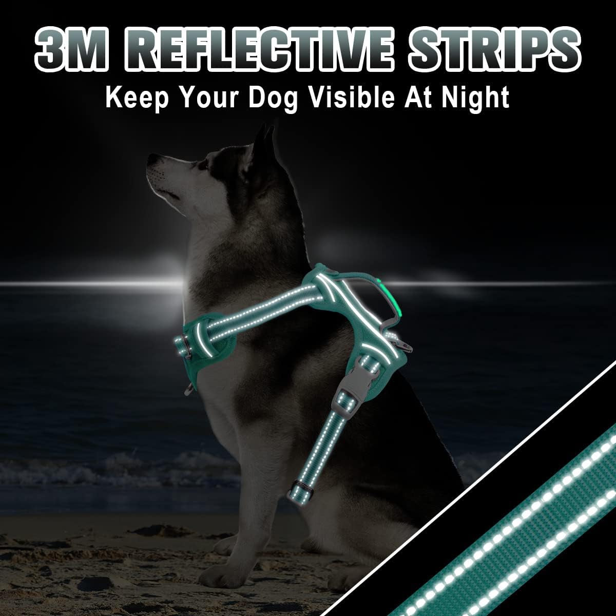 No Pull Dog Harness Large Reflective Dog Harness with Front Clip and Easy Control Handle for Walking Training Running with ID Tag Pocket(Ocean Blue,Xl)