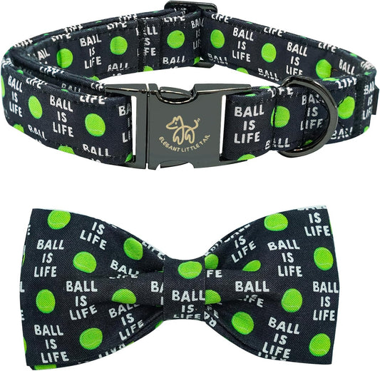 Balls Print Summer Dog Collar with Bow Tie - Cute Bowtie Collar for Small, Medium & Large Dogs
