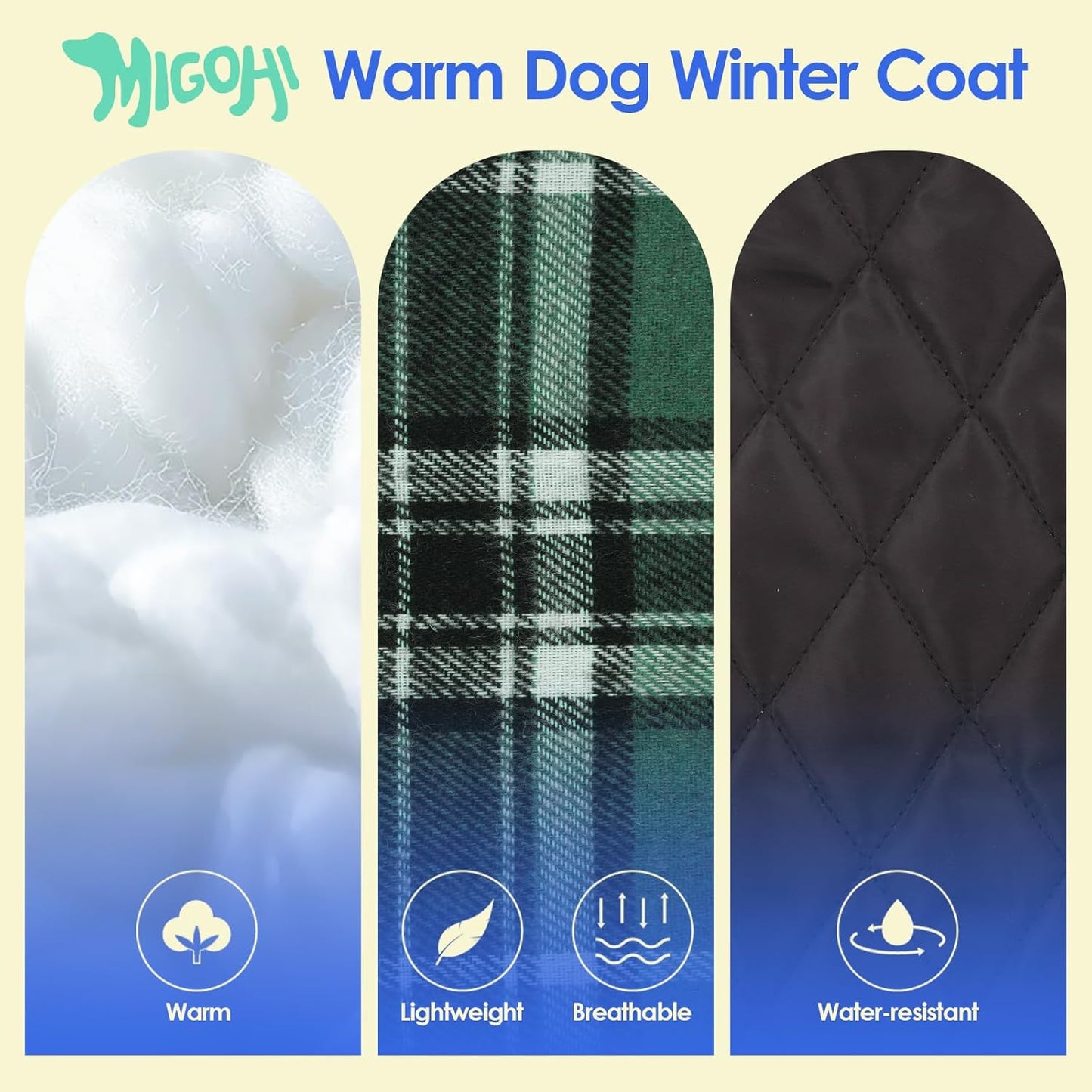 Dog Jackets for Winter, Reversible, Windproof, Waterproof Jackets in Plaid, Warm Vest for Medium Dogs, Green, M