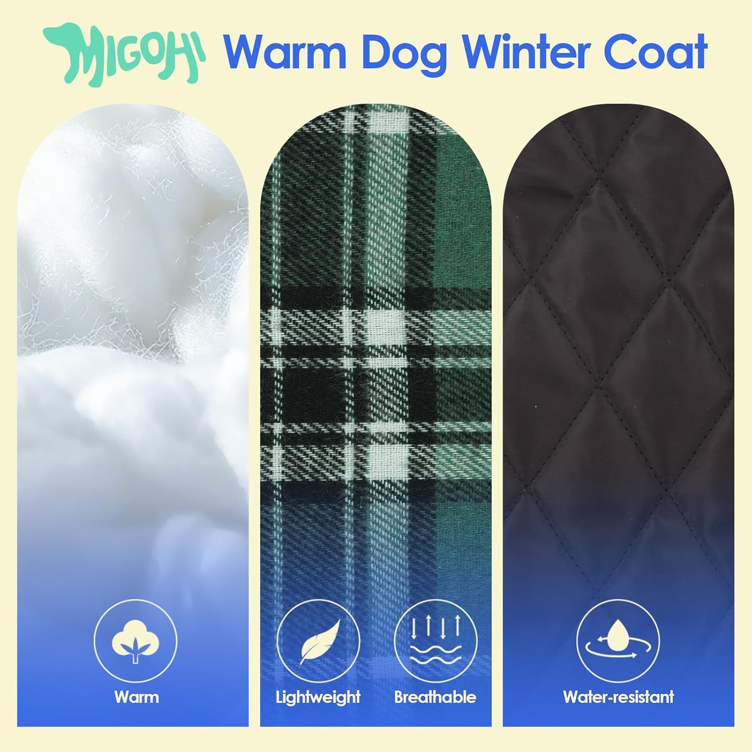 Dog Jackets for Winter, Reversible, Windproof, Waterproof Jackets in Plaid, Warm Vest for Medium Dogs, Green, M