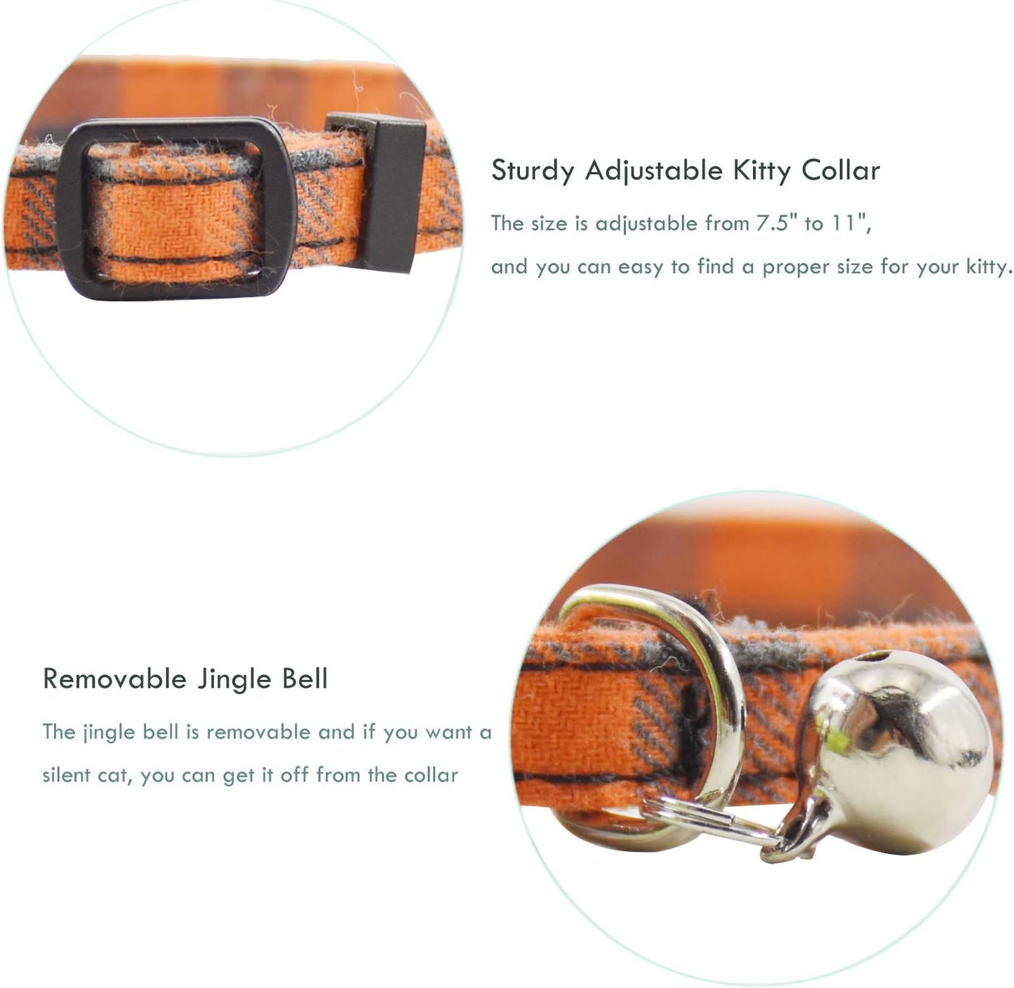 Breakaway Cat Collars with Bell, Set of 3, Durable & Safe Cute Kitten Collars Safety Adjustable Kitty Collar for Cat Puppy 7.5-11In (Black,Blue,Orange)