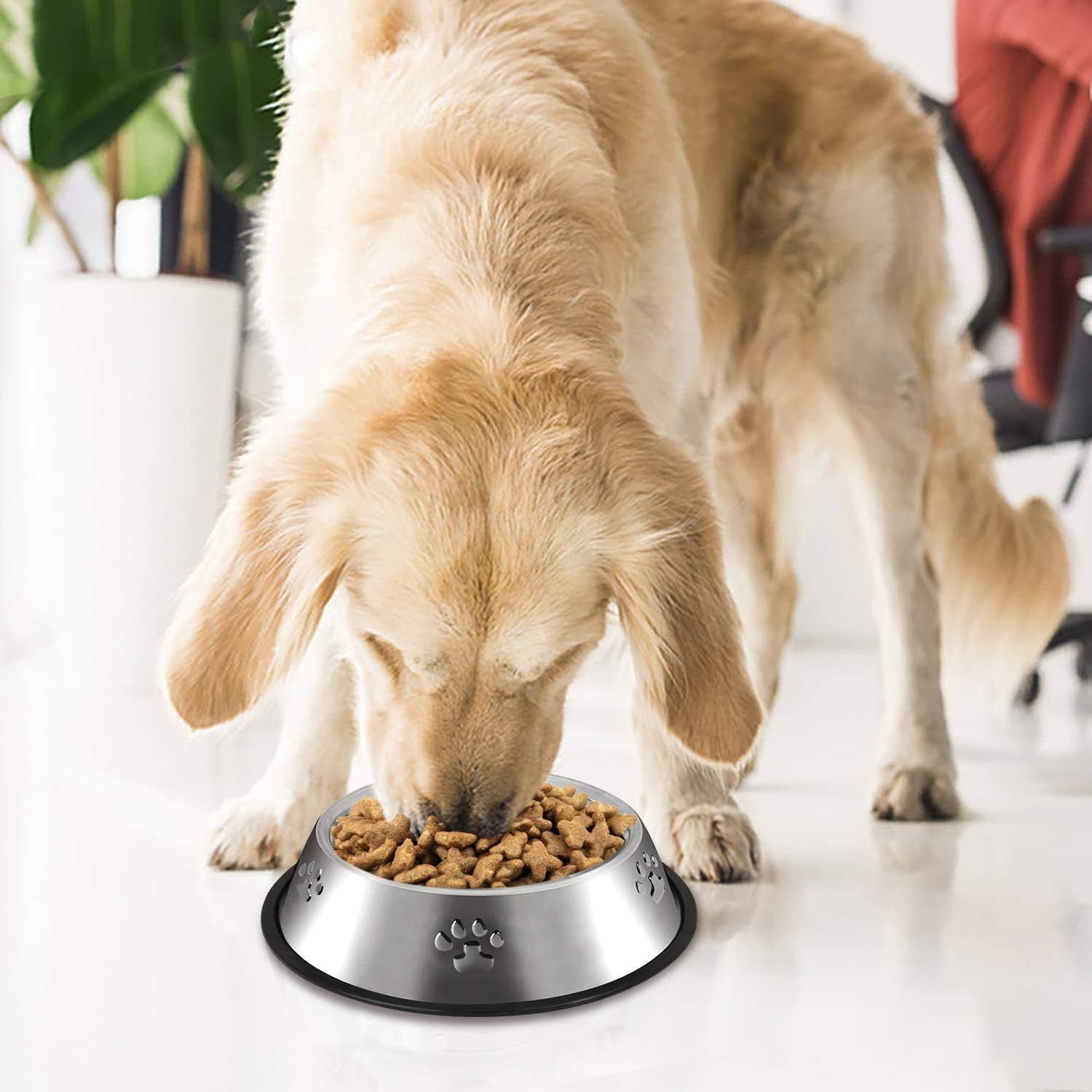 2 Stainless Steel Dog Bowls, Dog Feeding Bowls for Large Dogs, Anti-Turnover Pet Dish with Rubber Base, Medium and Large Pet Feeder Food Water Plate (Xl-51Oz)