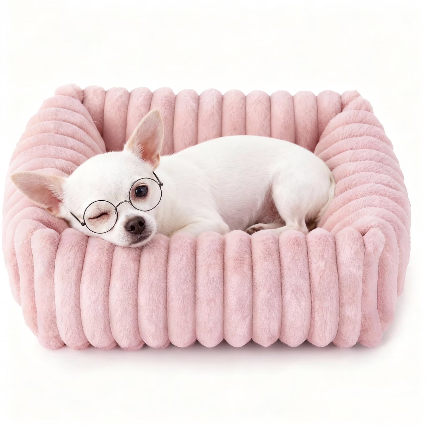 Cat Bed for Indoor Cats Furry Corduroy Fleece Orthopedic Pet Bed Sofa Removable Washable Cover Non Skid Bottom, Pink
