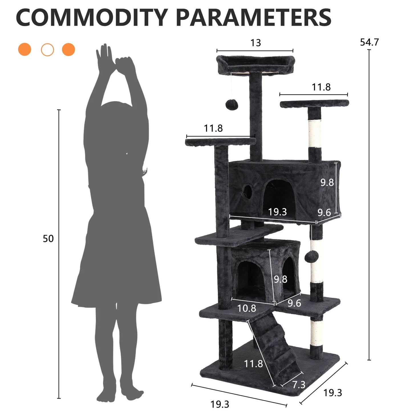 54 Inch Cat Trees and Towers for Indoor Cats, Cat Condo Scratching Post for Adult Cats, Multi-Level Cat Towers for Small Cats, Dark Gray