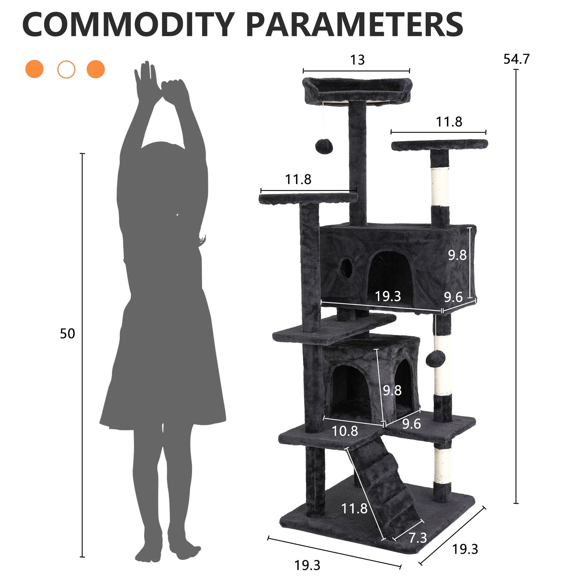 54 Inch Cat Trees and Towers for Indoor Cats, Cat Condo Scratching Post for Adult Cats, Multi-Level Cat Towers for Small Cats, Dark Gray