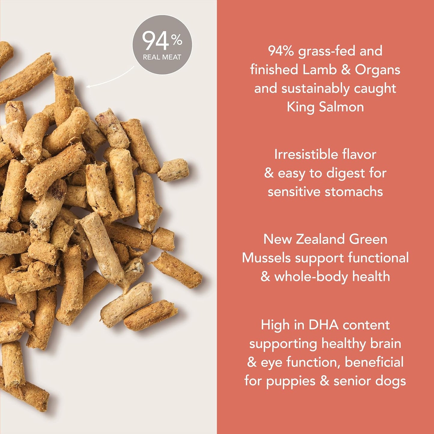- Grain Free Freeze Dried Dog Food Topper - Lamb & Salmon, 3.5Oz
