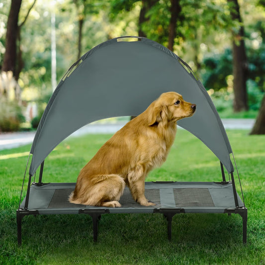 Elevated Portable Dog Cot Cooling Pet Bed with UV Protection Canopy Shade, 48 Inch