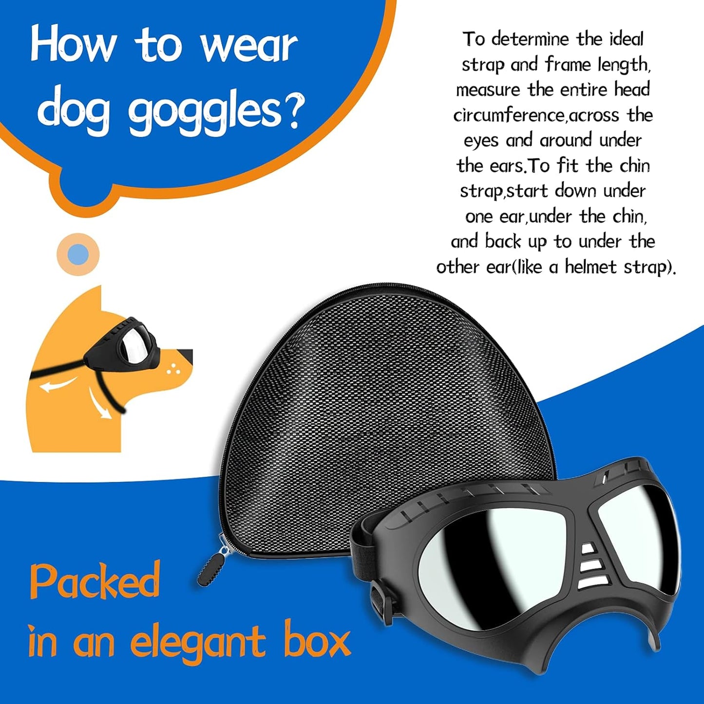 Dog Goggles Big Area Dog Sunglasses, Large Breed Windproof Snowproof Eye Protection Pet Glasses for Outdoor Driving Cycling (Large)