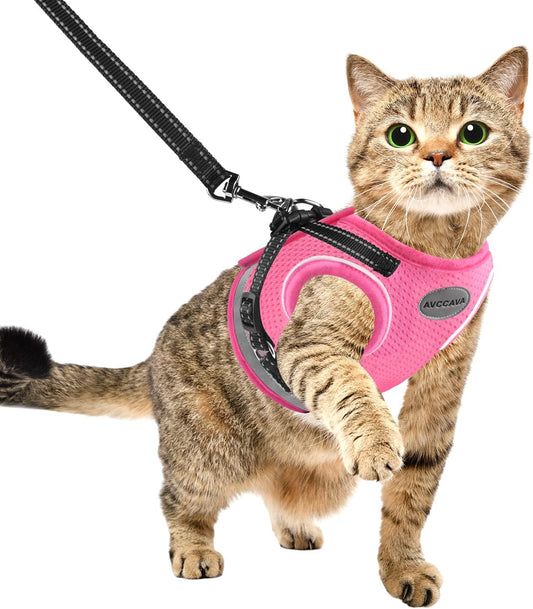 Cat Harness and Leash for Walking, Kitten Escape Proof Harnesses, Adjustable Reflective Puppy Harness with Leashes Set, Easy Adjustable Soft Net Breathable Pet Safety Vest