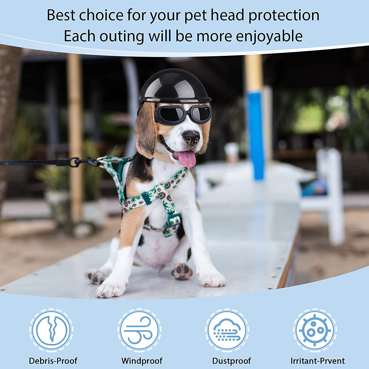 Dog Helmet and Goggles, UV Protection Doggy Sunglasses and 4 Inch Padded Puppy Motorcycle Helmet Adorable Dog Goggles with Adjustable Belt for Small Dogs Puppy Riding(Black,S)