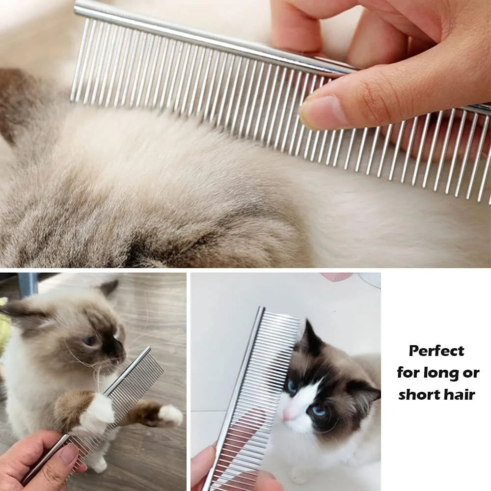 2 Pack Dog Combs with Rounded Ends Stainless Steel Teeth, Cat Comb for Removing Tangles and Knots, Professional Grooming Tool for Long and Short Haired Dog, Cat and Other Pets, 7.5IN/6.3IN