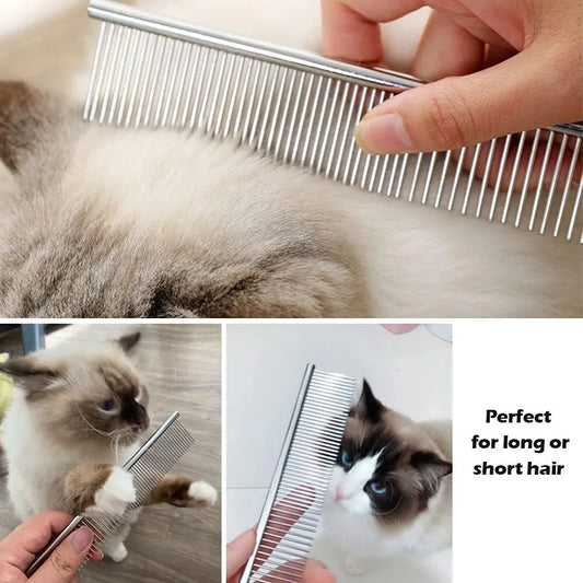 2 Pack Dog Combs with Rounded Ends Stainless Steel Teeth, Cat Comb for Removing Tangles and Knots, Professional Grooming Tool for Long and Short Haired Dog, Cat and Other Pets, 7.5IN/6.3IN