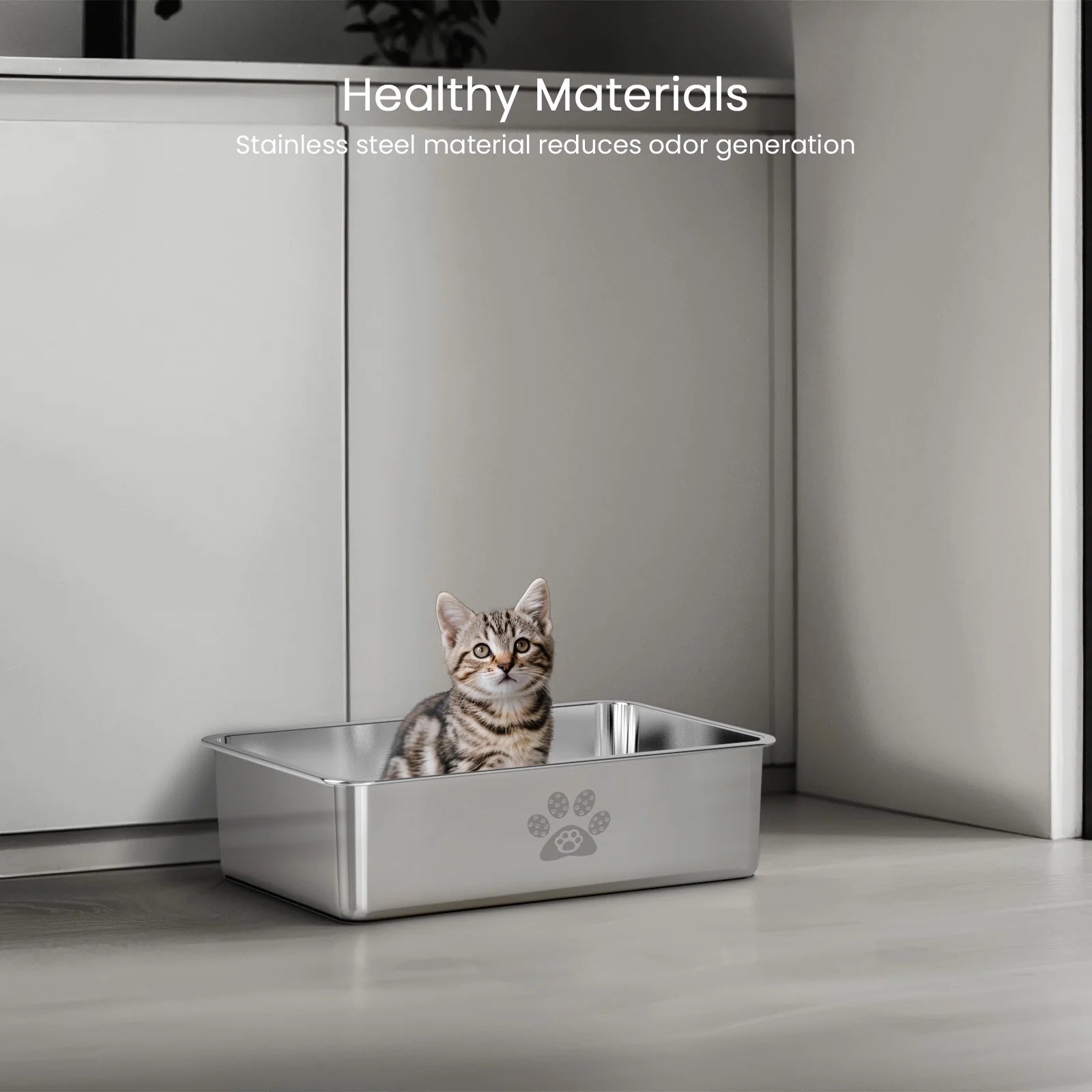 Cat Litter Box with High Sides Large Stainless Steel Cat Litter Pan 15.7" X 11.8" X 3.9"