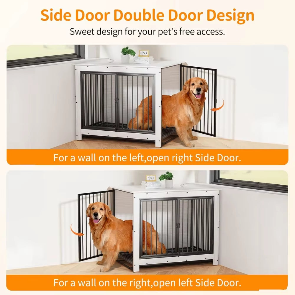 Dog Crate Furniture, Large Dog Crate Furniture, Wooden Cage Kennel Furniture Indoor, Modern Dog Crate with Multi-Purpose Removab