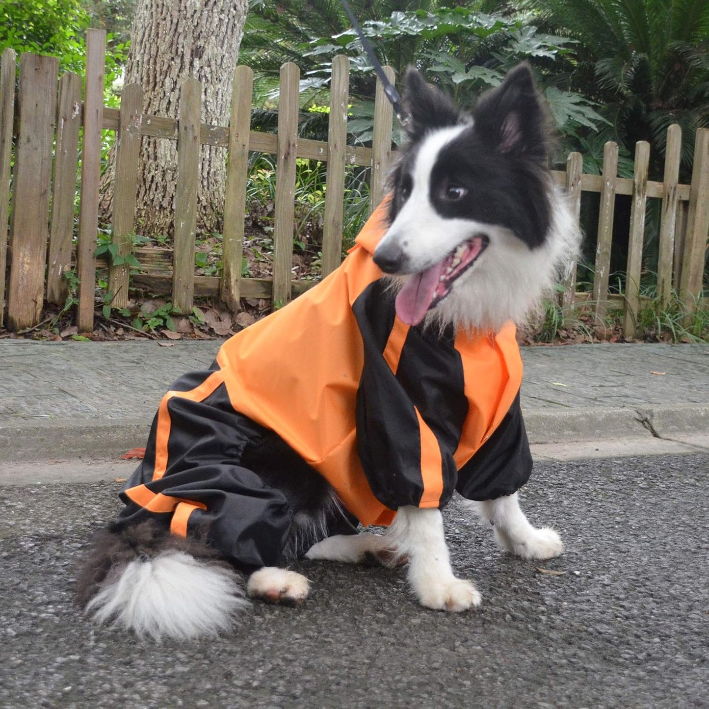 Dog Hooded Raincoat, Large Dog Rain Jacket Poncho Waterproof Clothes with Hood Breathable 4 Feet Four Legs Rain Coats for Small Medium Large Pet Dogs Orange L-M