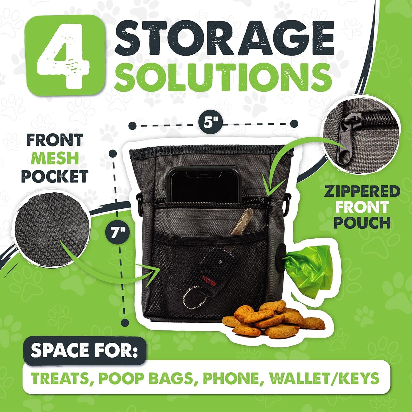 Dog Treat Pouch | No Spill Magenetic Clasp - Hands-Free Pouches for Training - Pets Training Treat Pouches for Dog Walks - Pet Bags Pouch - Built in Poop Bag Holder