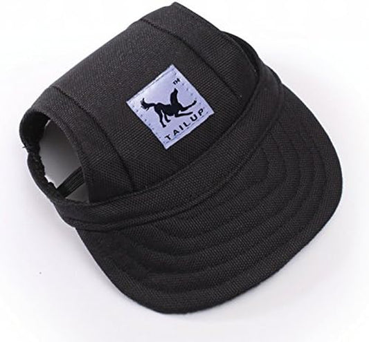 Baseball Caps Hats with Neck Strap Adjustable Comfortable Ear Holes for Small Medium and Large Dogs in Outdoor Sun Protection (M, Black)