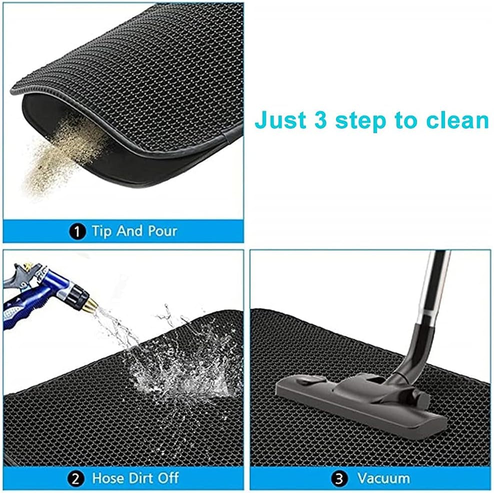 Cat Litter Mat Kitty Litter Trapping Mat Honeycomb Mats Waterproof Double Layer anti Tracking Kitty Mats Catcher Litter Tray Box Rug Carpet (19.7'' X 15.7'', Black)