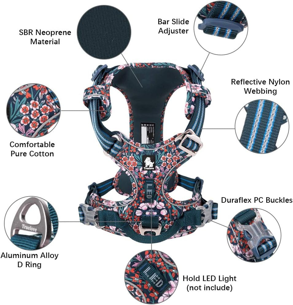 ® Floral No Pull Dog Harness Reflective Dog Vest Harness with Front & Back 2 Leash Clips and Easy Control Handle for Small Medium Large Dogs 3 Snap Buckles Easy to Put on & Take Off
