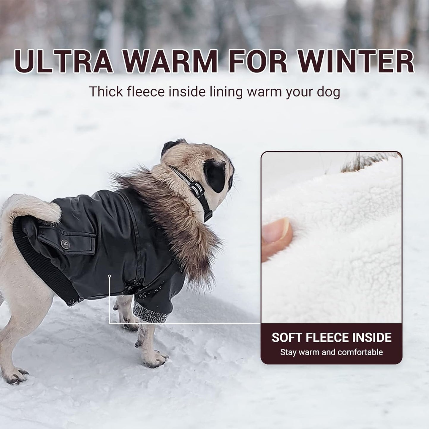 Dog Leather Jacket for Small Dogs, Waterproof Dog Winter Jacket Puppy Coat with Fleece Lined, Ultra Warm Fur Collar Doggie Coat, Black X-Large