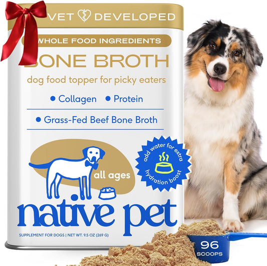 Bone Broth for Dogs and Cats - Made with Real Beef Bone Broth, Dog Food Toppers for Picky Eaters - Provides Extra Hydration & Nutrition for Joint Strength, Immunity & Heart Health-96 Scoops