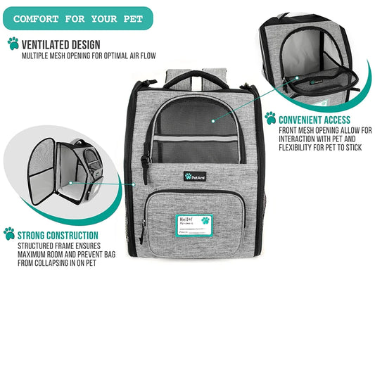 Dog Backpack Carrier for Small Large Cat, Pet, Puppies, Ventilated Pet Hiking Backpack Travel Bag, Airline Approved Cat Backpack Carrier, Safety Back Support, Camping Biking Dog Bag, Grey