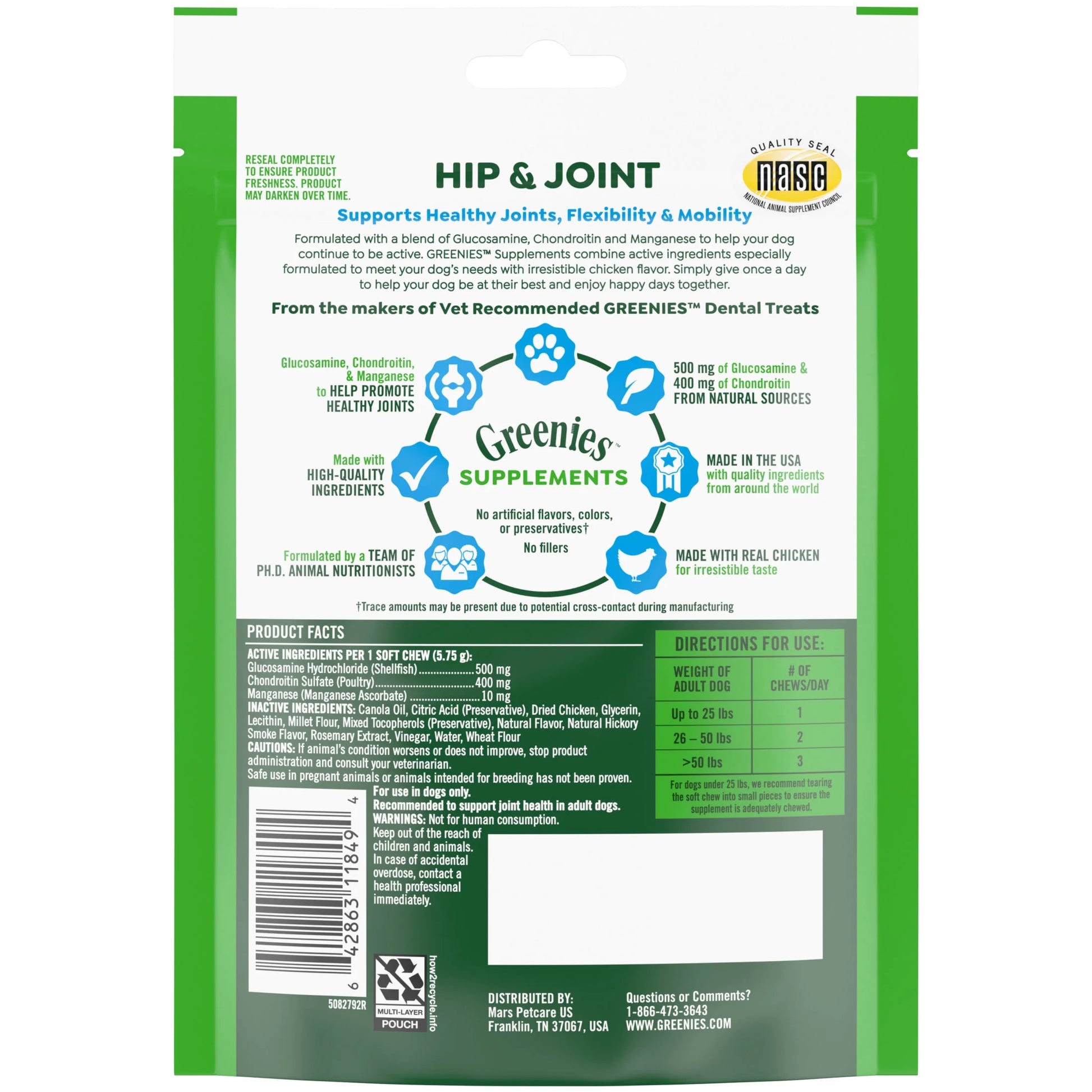 Hip and Joint Supplements for Dogs, Chicken Flavor, 6.08 Oz, 30-Count Soft Chews