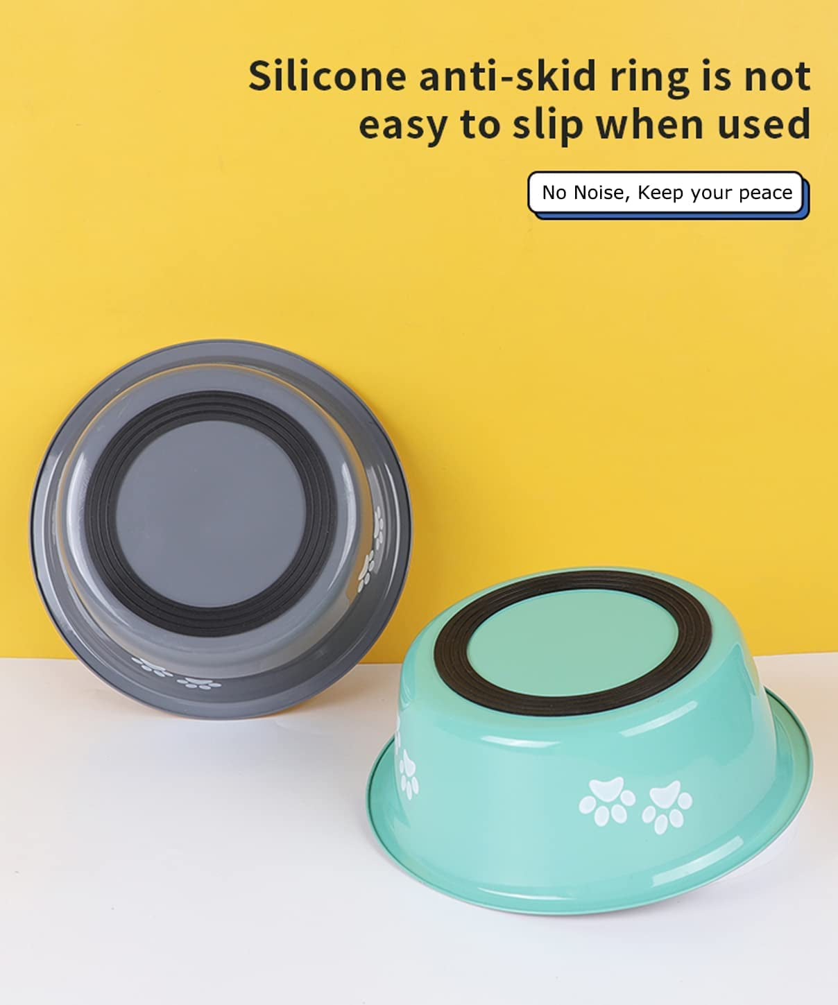Stainless Steel Dog Bowls 2 Pack Small Medium Dogs Feeding Food Water Bowl with Non-Slip Silicone Sole, Stainless Steel Dog Dishes Elevated Raised Pet Feeder(Green+Grey, M(3.6 Cups)